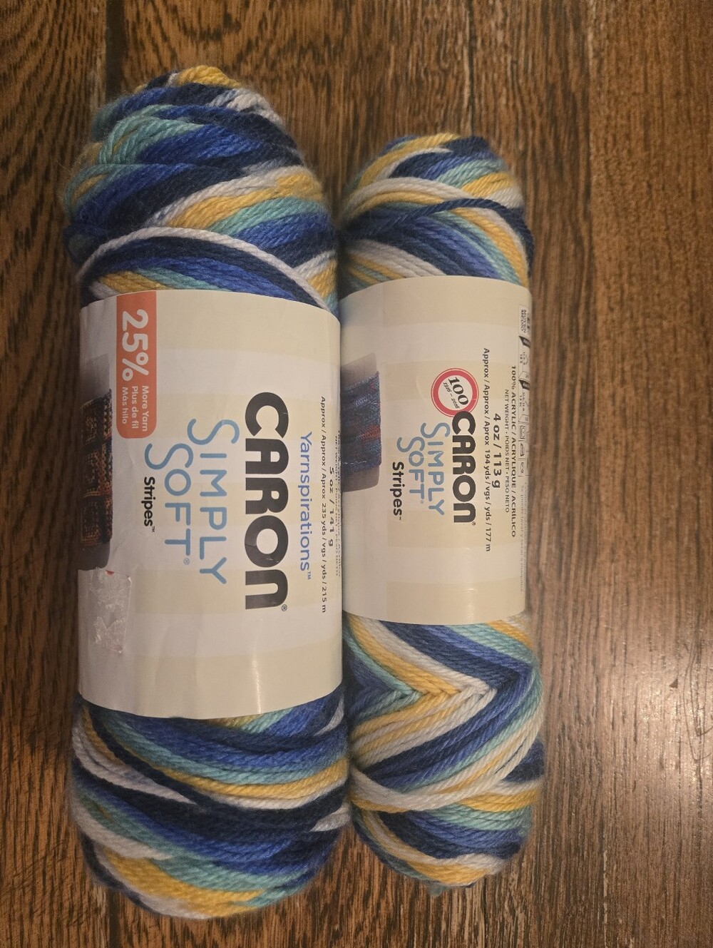 Caron Simply Soft Stripes Yarn - Blue, Teal, Yellow, White